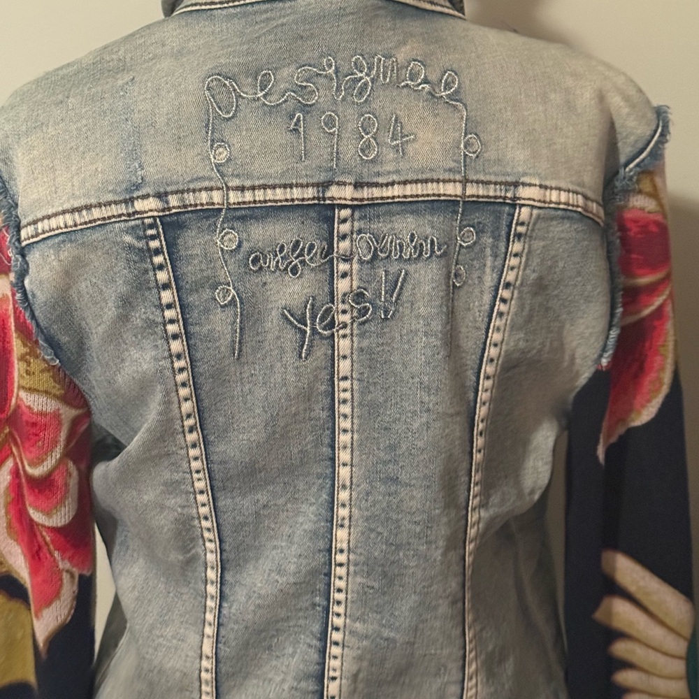 Desigual Denim Jacket with Multicolor Sleeves - Picture 6 of 10